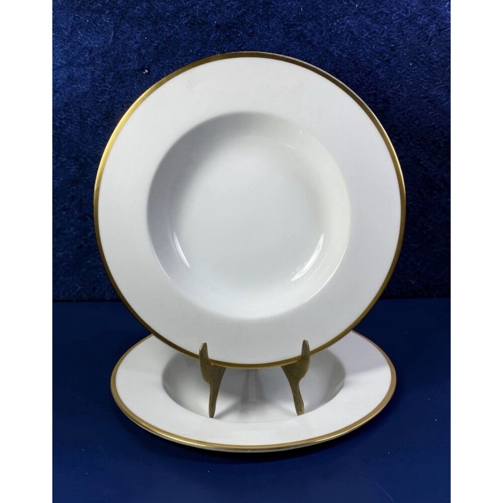 VTG Noritake Patricia 4982 Gold Rim Soup Bowls 8” Set 2 Made In Occupied Japan